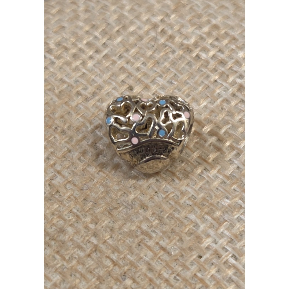 Unique Sterling Silver Heart & Enamel Daughter Love Barrel Charm 925